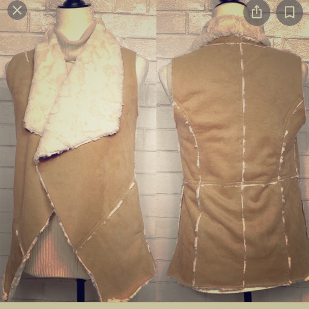 Double Zero Camel and Cream Sherpa Lined Ves